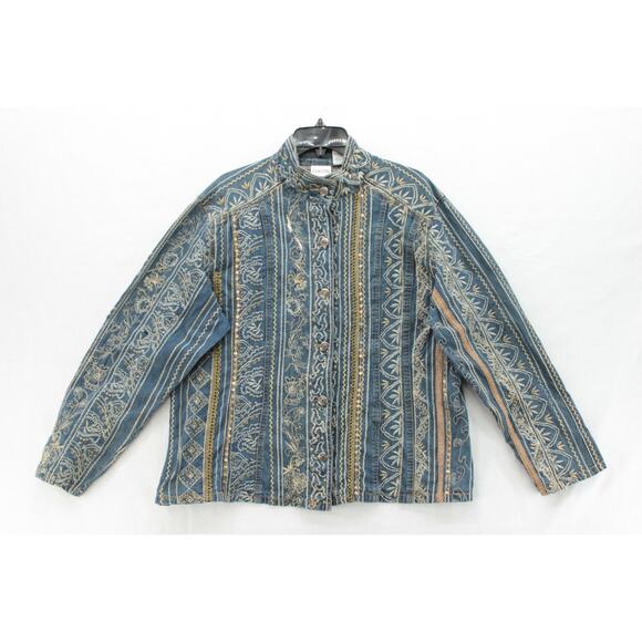 Chico's Jackets & Blazers - Chico’s Heavily Embroidered Denim Jacket Women 3 XL Blue Boho Artisan Western